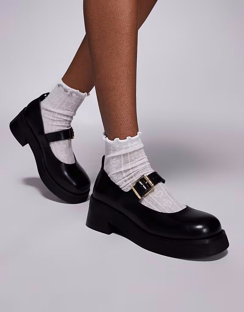 Туфли Walk London Cheryl Mary Jane из черной гладкой кожи