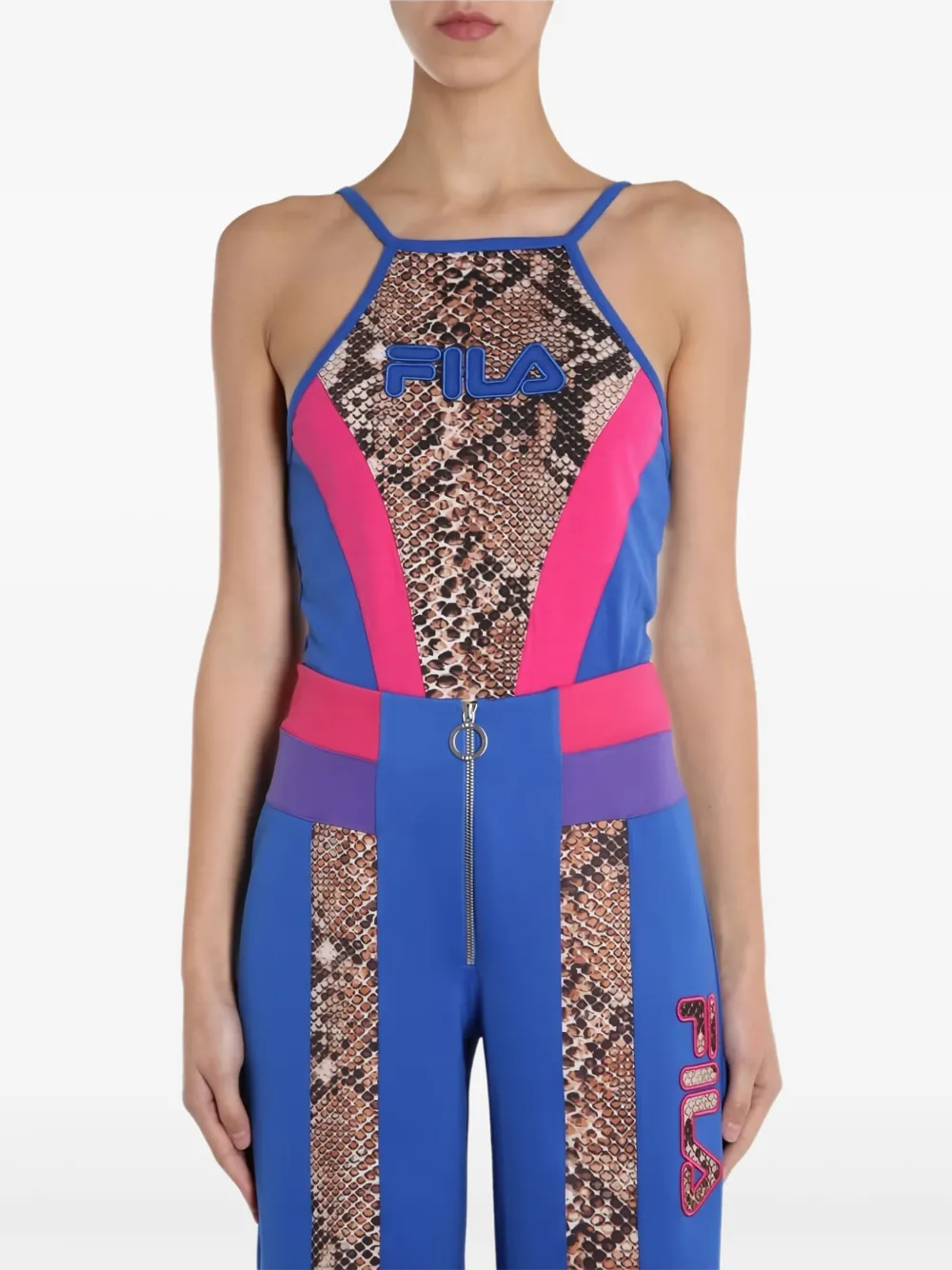 

Топ с вставками из змеиной кожи Fila, синий