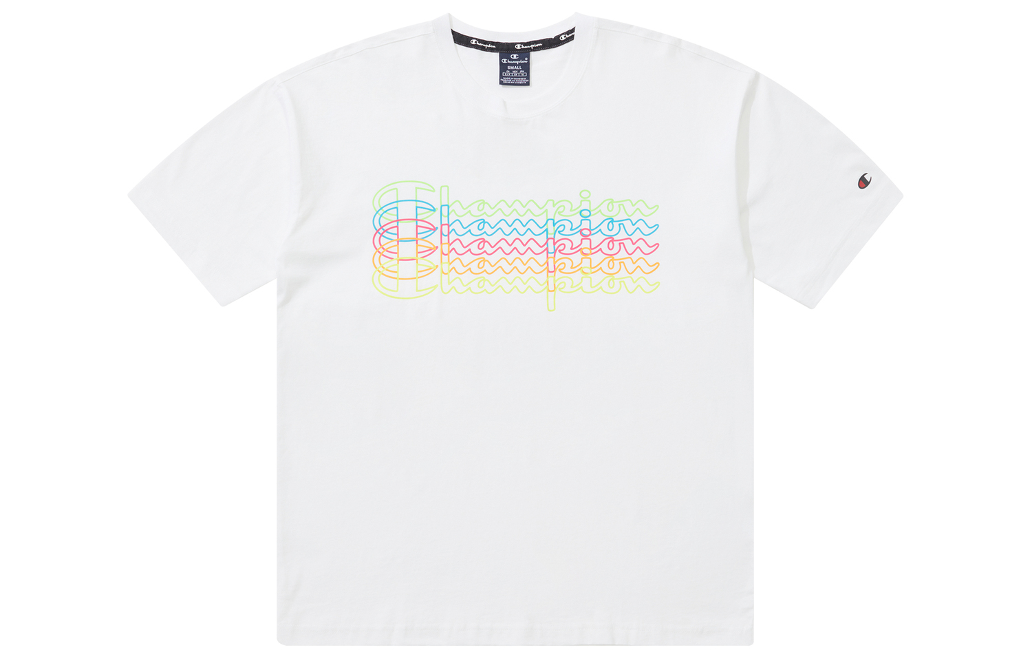 

Футболка унисекс Champion, черная (горизонтальная полосатая накладная печать логотипа)