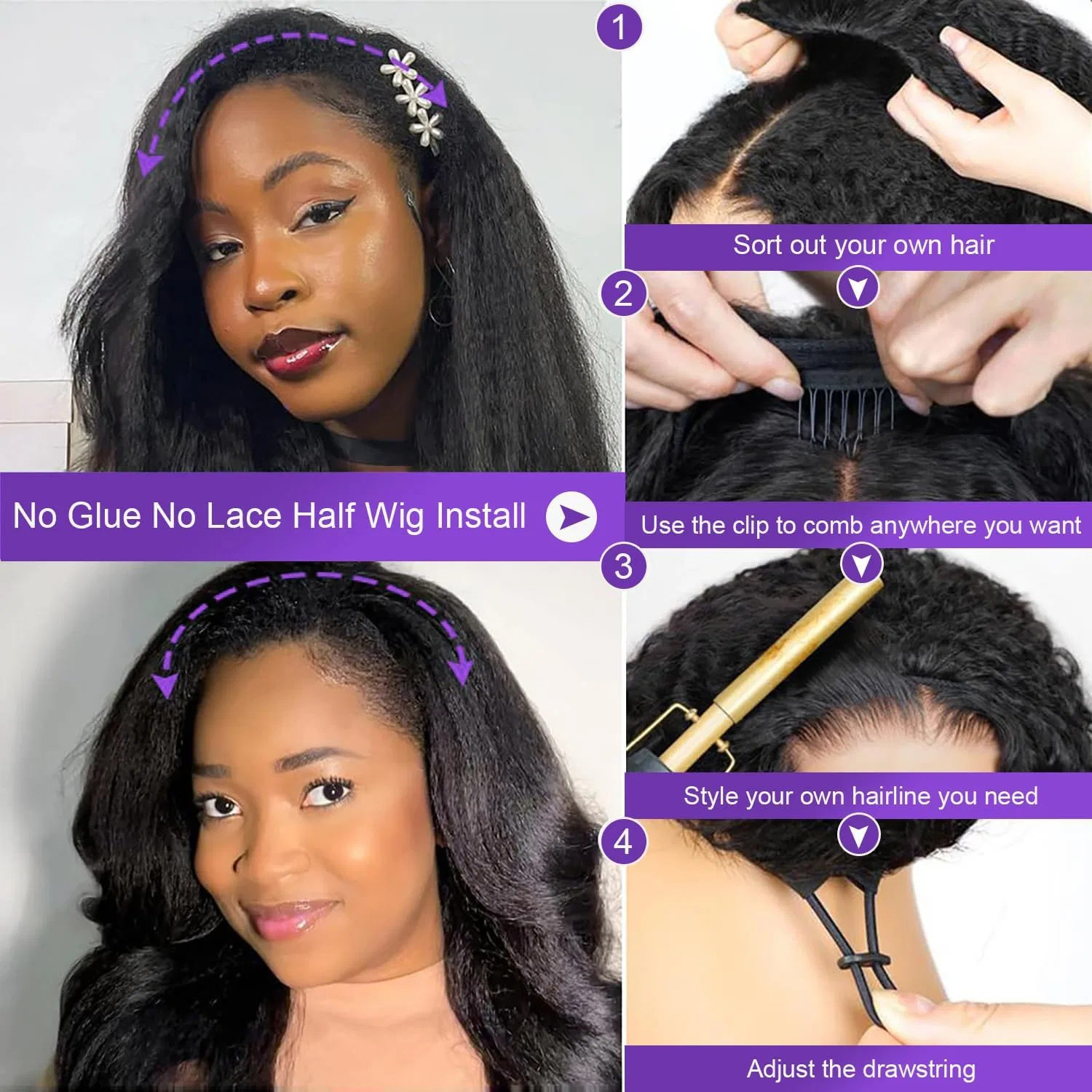 Парик из натуральных волос «Kinky Straight Half Wig», 180% плотности, 35.5 см Yavida — фото 2