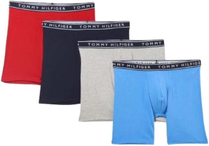

Мужские трусы-боксеры Tommy Hilfiger из хлопка и эластичного материала, 4 пары, Grey Heather, Rich Red Micro Flag, Breezy Blue, Navy