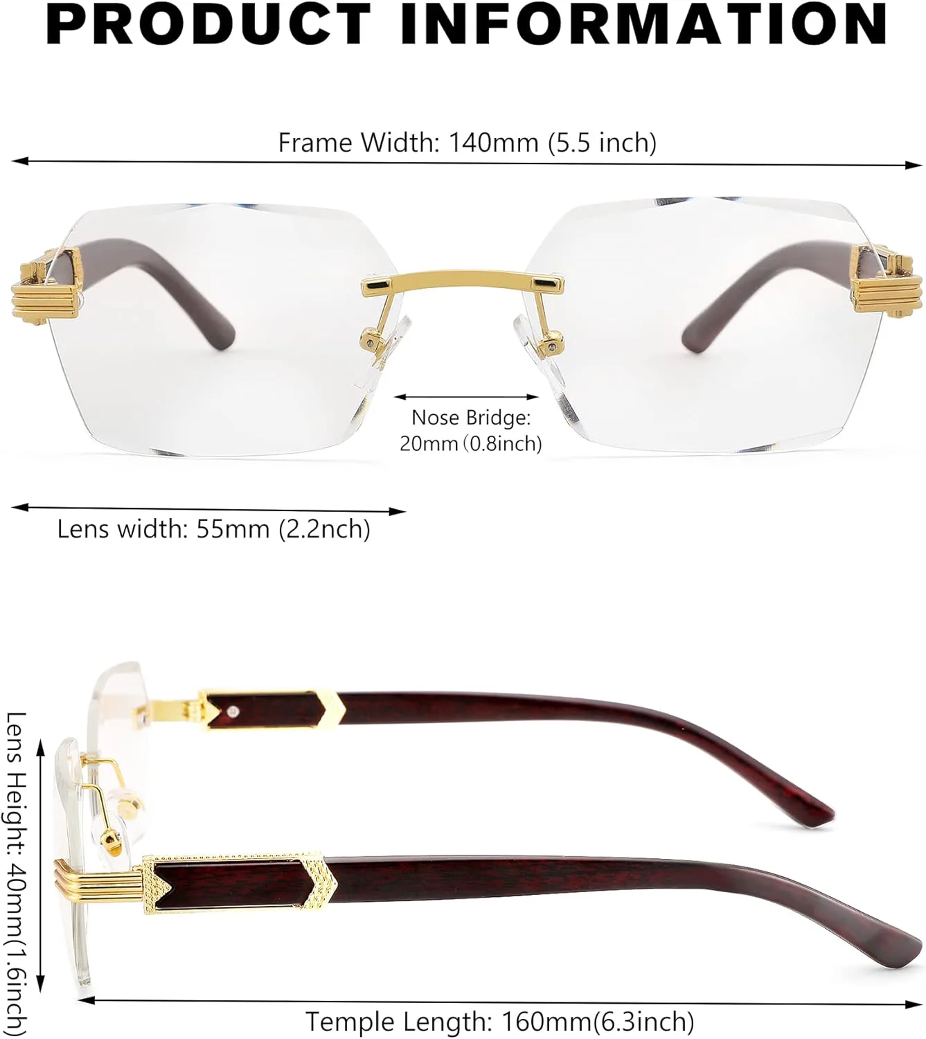 

Солнцезащитные очки Pro Acme без оправы, прямоугольной формы, для мужчин и женщин, шестиугольные солнцезащитные очки, безрамочные очки в стиле Y2K, C01 Clear