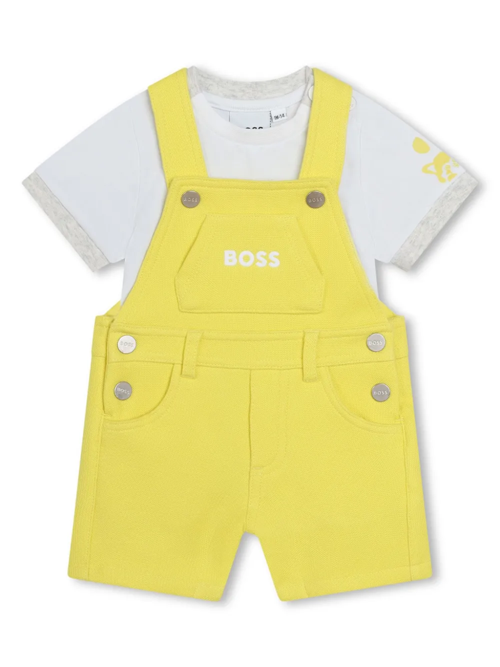 

Комплект из футболки и комбинезона с вышитым логотипом BOSS Kidswear, желтый