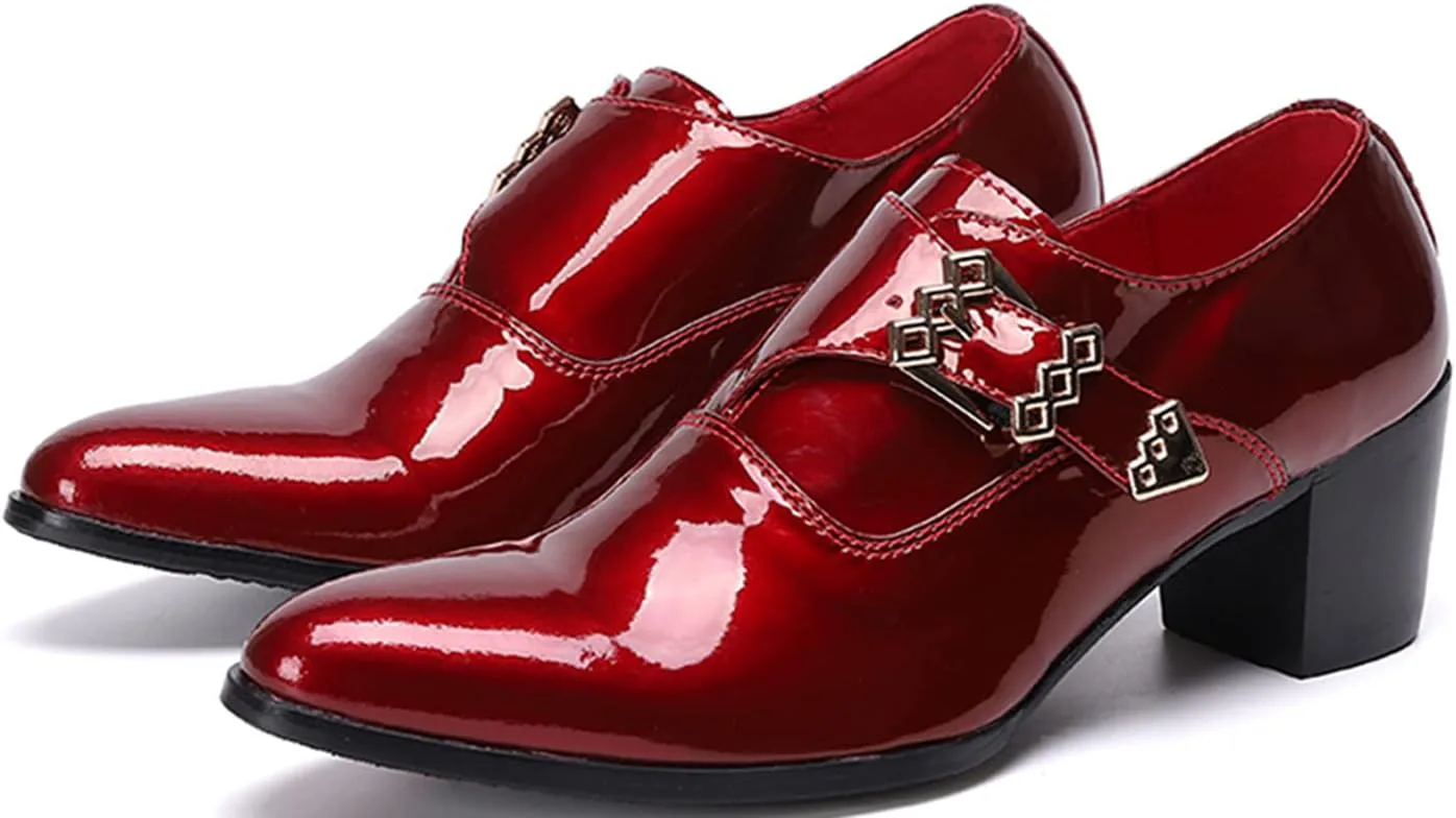 Мужские лоферы Santimon, повседневные туфли без шнуровки с пряжкой, из натуральной кожи, модные вечериночные туфли, туфли на бал, для певцов, диско-мокасины, бар, ковбойские туфли с каблуком для мужчин, красный — фото 4
