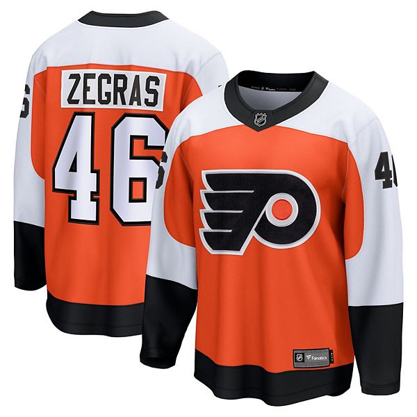 

Мужская футболка Trevor Zegras Philadelphia Flyers Home Breakaway оранжевая Fanatics