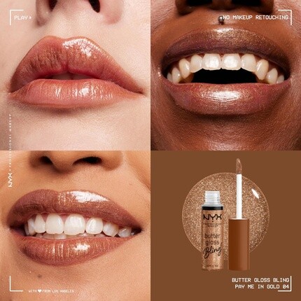 NYX PROFESSIONAL MAKEUP Butter Gloss Bling Lip Gloss Нелипкий и блестящий веганский макияж губ Pay Me In Gold — фото 2