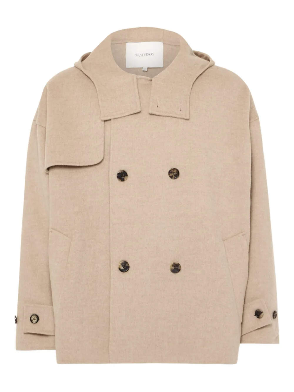 

Двубортное пальто с капюшоном JW ANDERSON, нейтральный