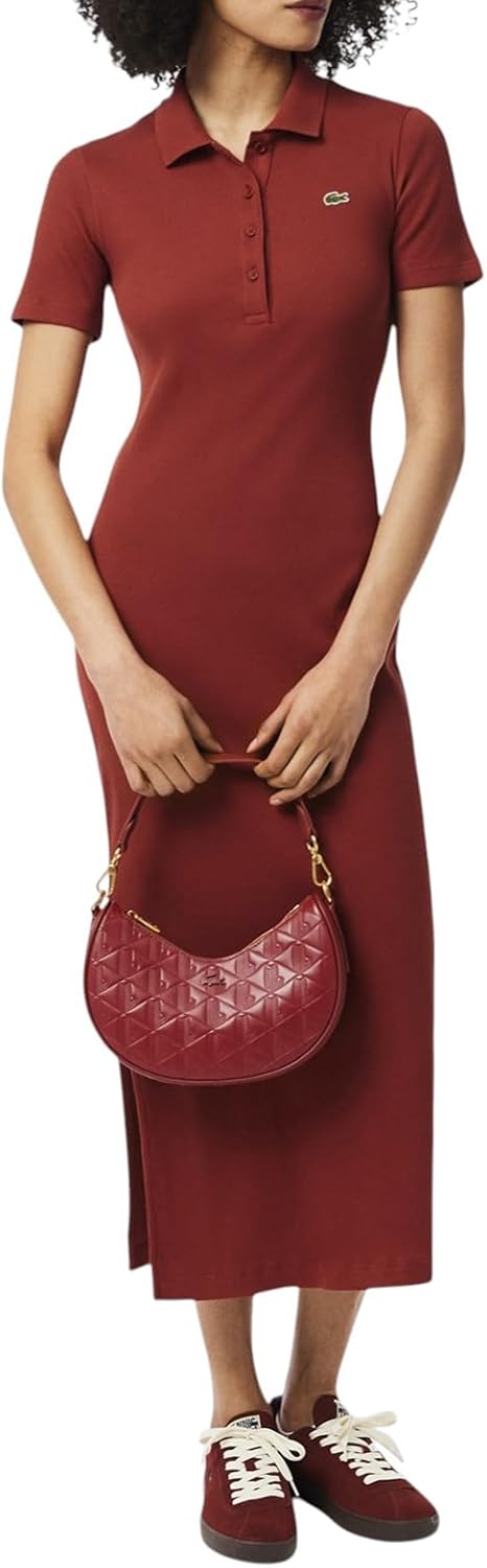 

Женское платье-поло Lacoste из хлопка с рубчиками, Brick