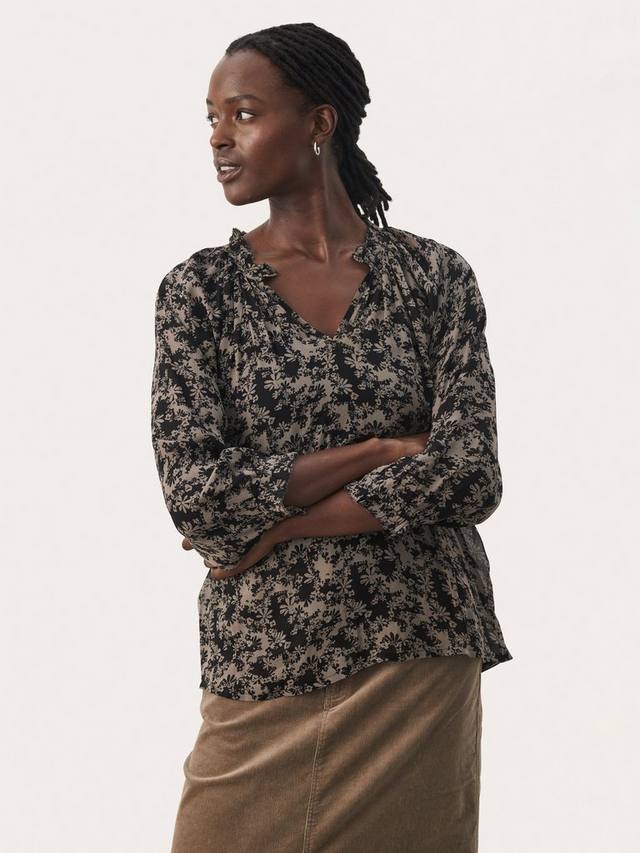 

Топ с воротником-рюшем Elsia Part Two, Black/Multi