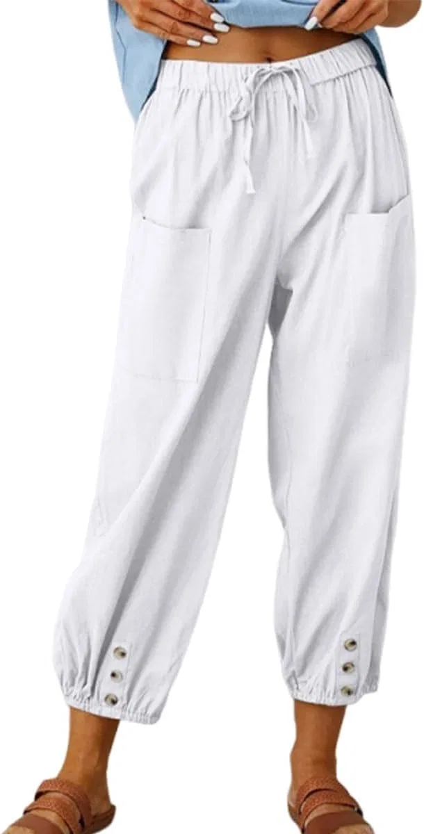 Брюки капри с высокой талией, White
