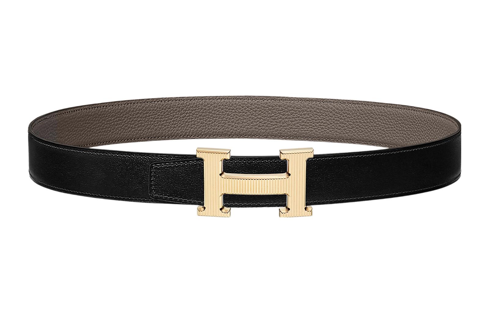 

HERMES Женский кожаный ремень H Stripes, черный/оловянно-серые