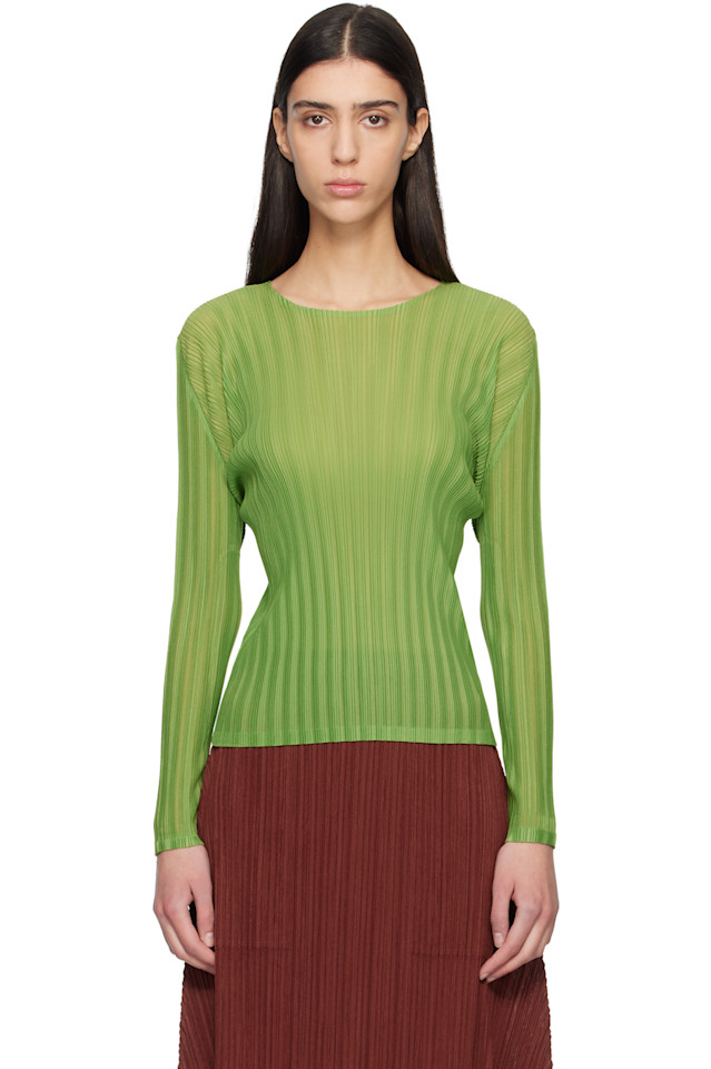 

Pleats Please Issey Miyake Зеленый ребристый топ с плиссировкой, ноябрьский выпуск
