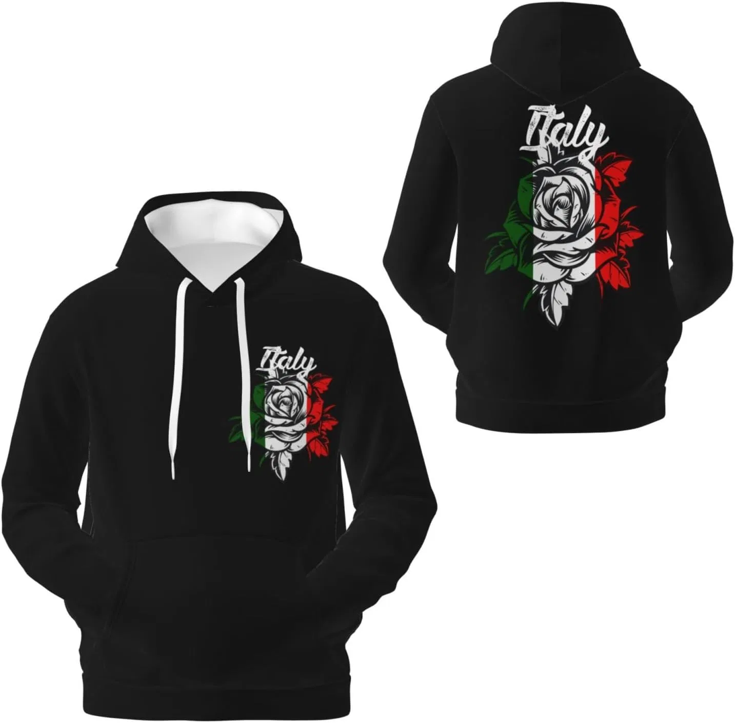 Generic Винтажная флисовая толстовка с капюшоном и карманом Vintage Rose Italy Italian Flag — фото 4