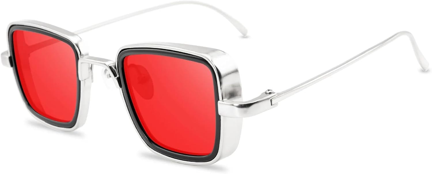 

Солнцезащитные очки с защитой UV400 | Стиль стимпанк, цветные линзы, металлическая оправа | Для женщин и мужчин, для занятий спортом на открытом воздухе и вождения DSVIGF, Silver Red