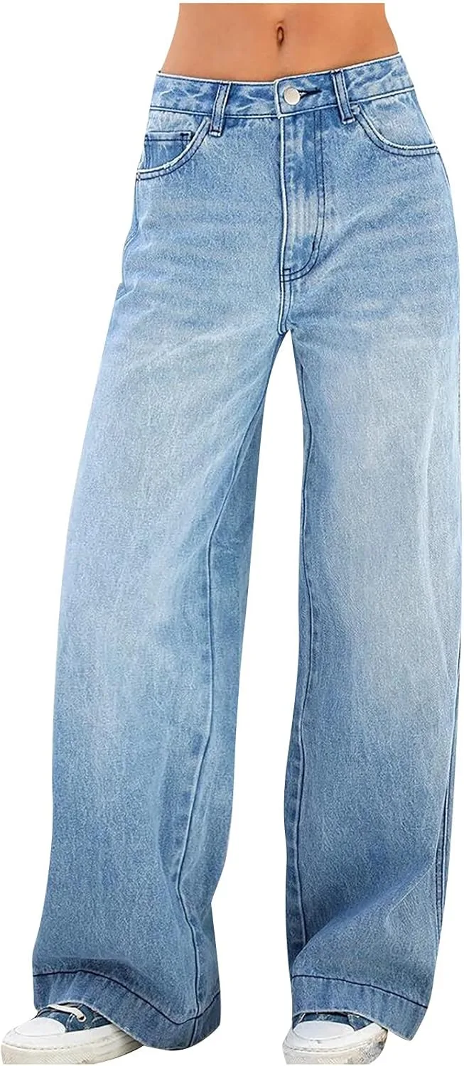 

XUNRYAN Джинсы для женщин High Waist Stretch, широкие