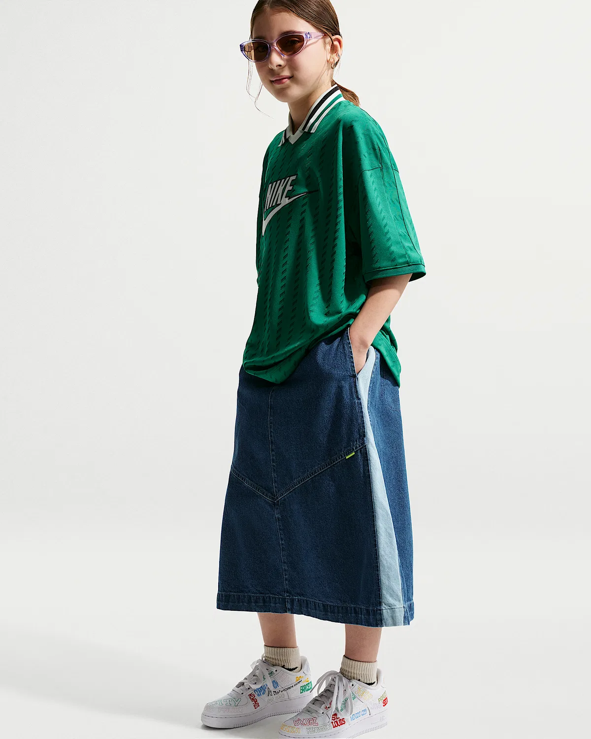 Детская джинсовая миди-юбка Nike Sportswear, Mystic Navy/Light Armory Blue/Aegean Storm/Coastal Blue — фото 4