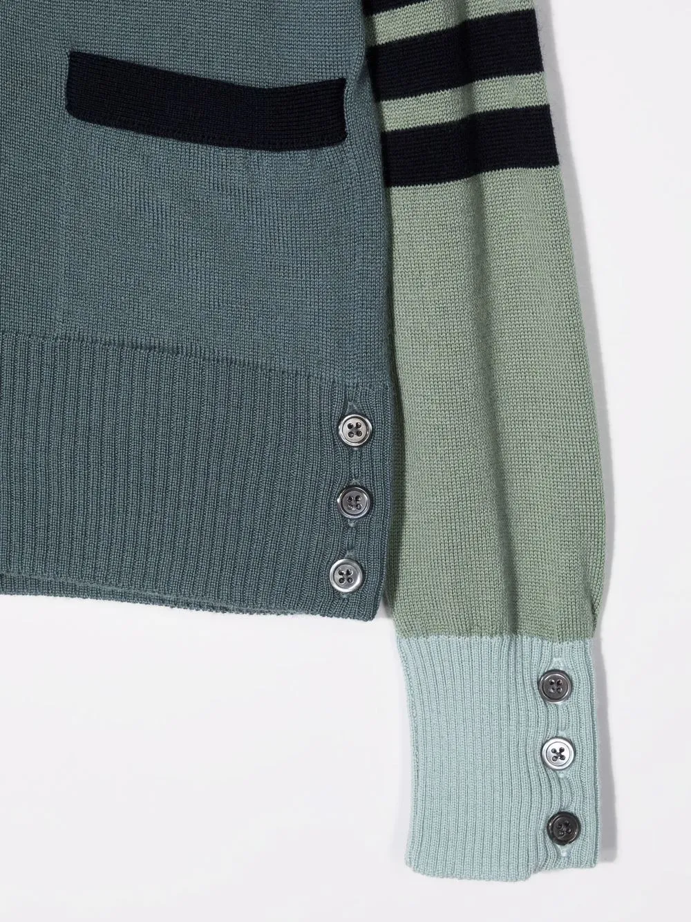 Шерстяной кардиган в стиле колор-блок Thom Browne Kids, зеленый — фото 3