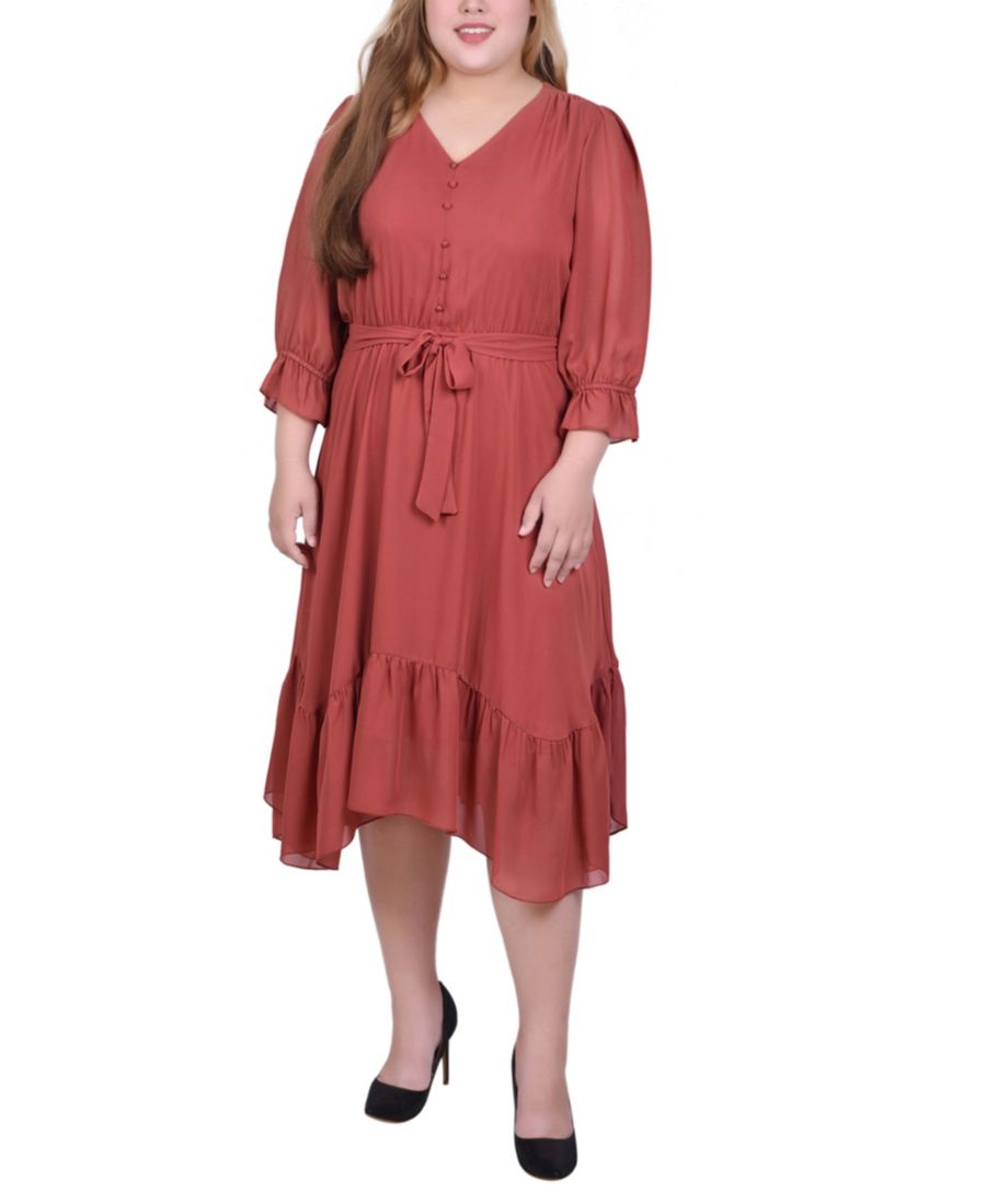 

Платье большого размера с рукавами 3/4, V-образным вырезом и оборками NY Collection, Marsala