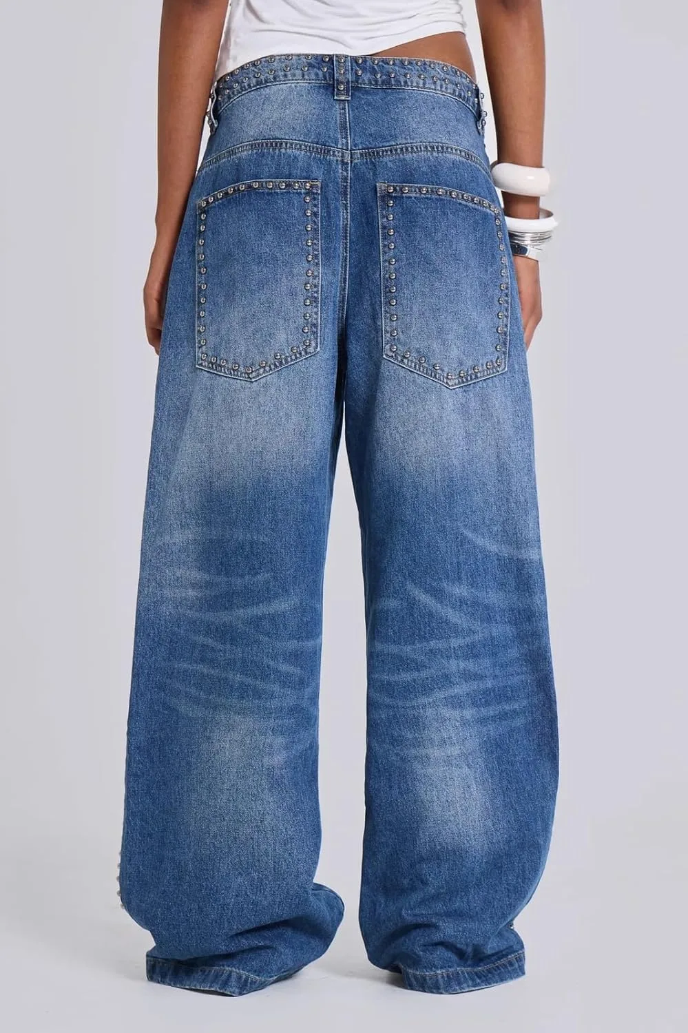 Женские джинсы Baggy Wide Leg с заклепками, низкая посадка — фото 4