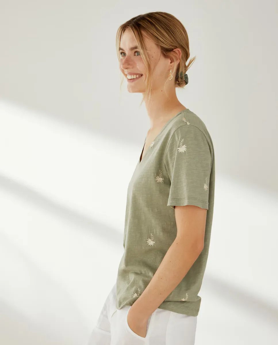 

Женская футболка с короткими рукавами и вышивкой Southern Cotton, цвет 520 Kaki