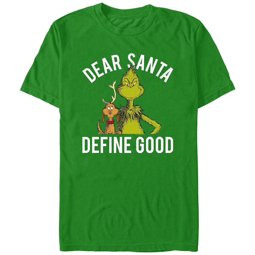 

Футболка Big & Tall Dr. Seuss Grinch Dear Santa Define Good Graphic Licensed Character, цвет Kelly