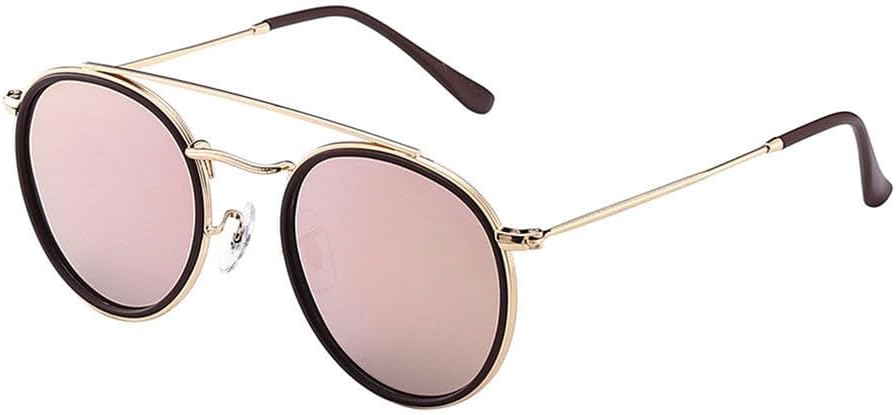

Винтажные круглые поляризованные солнцезащитные очки для мужчин и женщин с двойной перемычкой и металлической оправой, очки для вождения с защитой от УФ-излучения UV400 VFDHN, C3 Gold Pink
