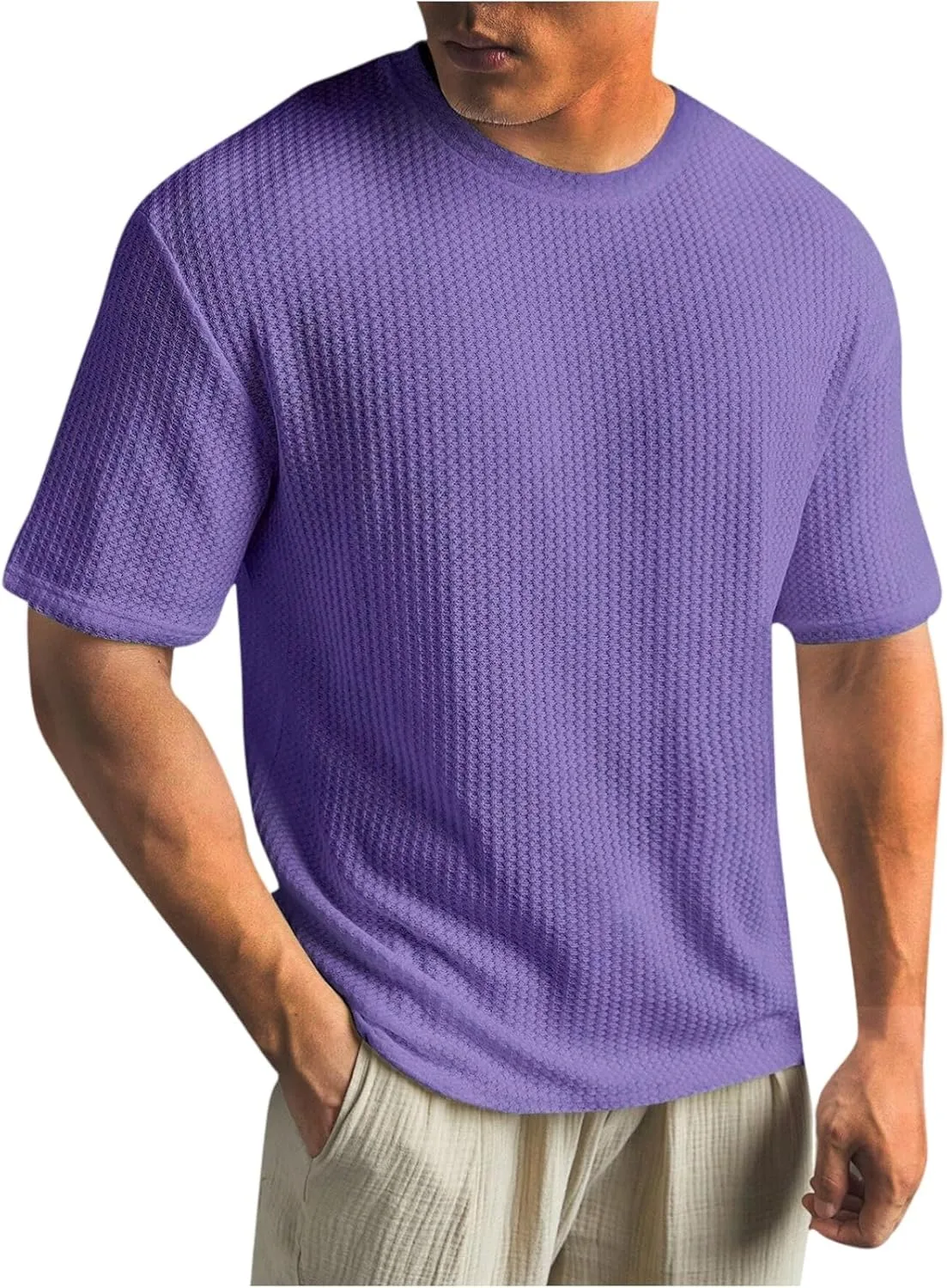 

Мужская легкая футболка с коротким рукавом и круглым вырезом, Solid Jacquard & Waffle, дышащая ткань RALUEMID