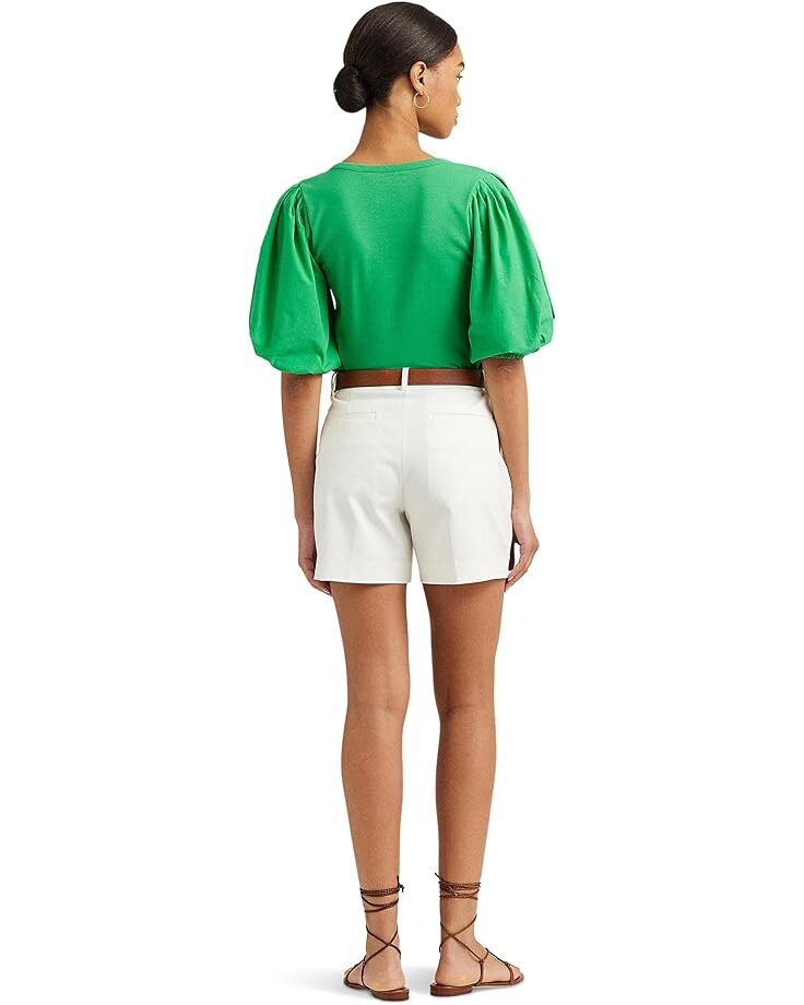 

Футболка LAUREN Ralph Lauren Stretch Cotton Puff-Sleeve Henley Tee, цвет Green Topaz
