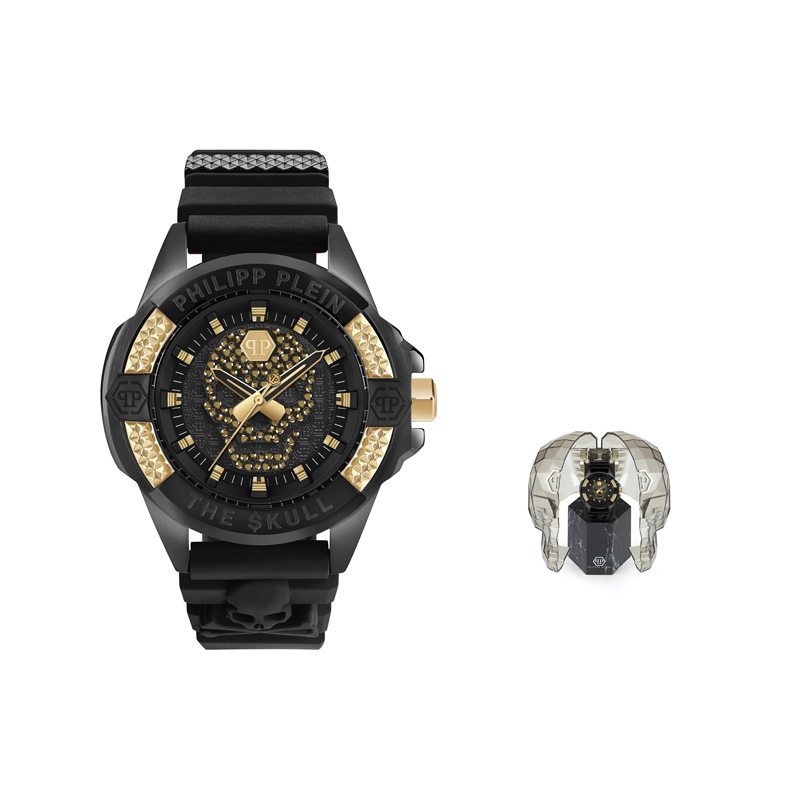 

PHILIPP PLEIN Часы Wrist Watch Quartz Movement Silicone Strap 44mm Black Dial Men's Watch, Custom Box
