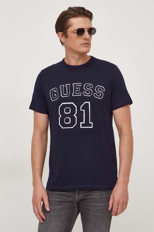

Хлопковая футболка Guess, темно-синий