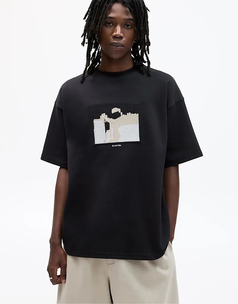 

Толстовка с короткими рукавами Pull&Bear с вышивкой черного цвета