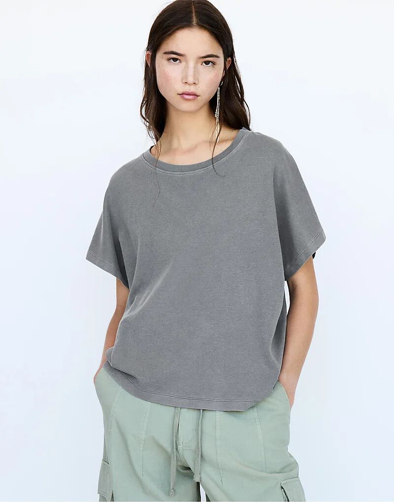 

Футболка Pull&Bear свободного кроя с длинным рукавом, средне-серого цвета