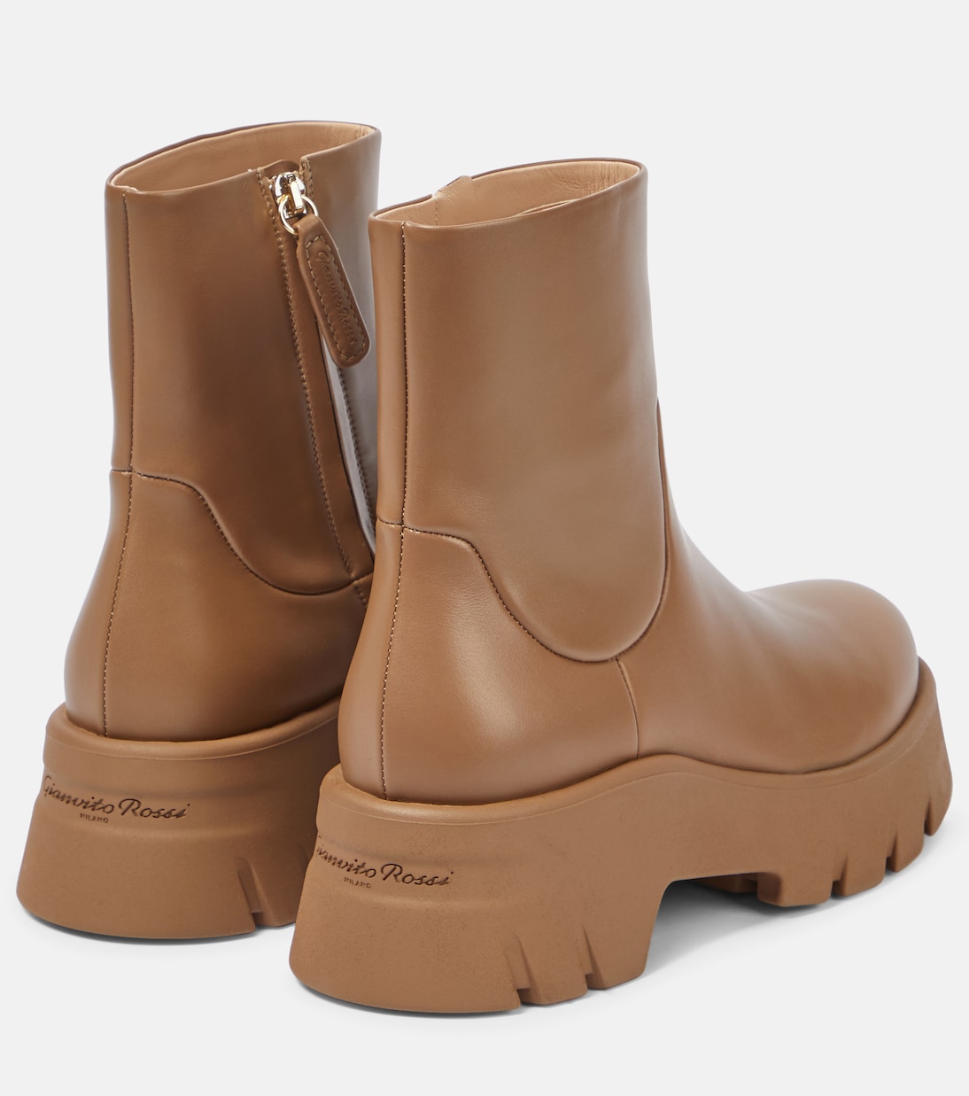 Кожаные ботильоны на плоской подошве Gianvito Rossi, кэмел — фото 3