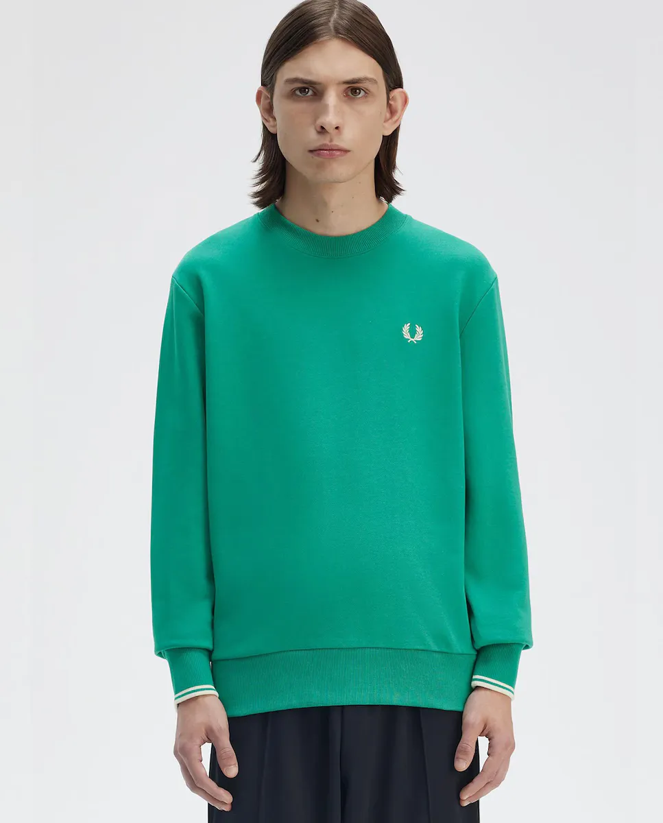 

Мужской свитшот с круглым вырезом и отделкой в две полоски Fred Perry, зеленый