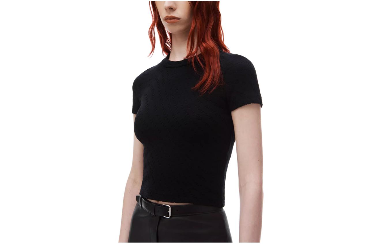 Футболка женская черная с рукавом дроп-шоулдер Alexander Wang SS24 — фото 2