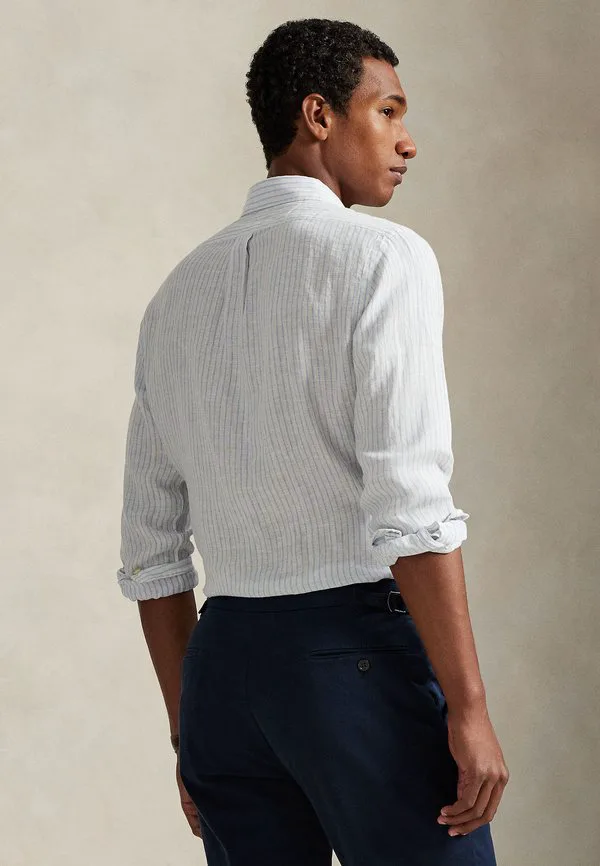 Приталенная полосатая льняная рубашка Polo Ralph Lauren, 7188A White Blue — фото 3