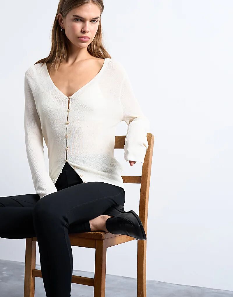 

Вязаный кардиган Topshop в рубчик цвета слоновой кости