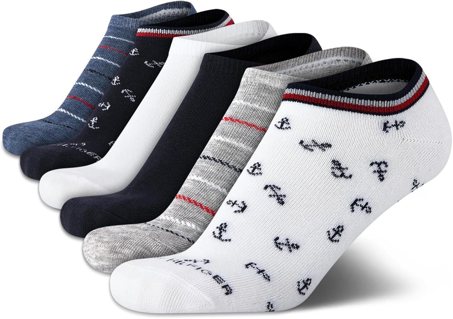 

Женские носки-невидимки Tommy Hilfiger - 6 пар мягких хлопковых носков с низким вырезом для кроссовок, лоферов и балеток (размер: 4-10), White Stripe Multi