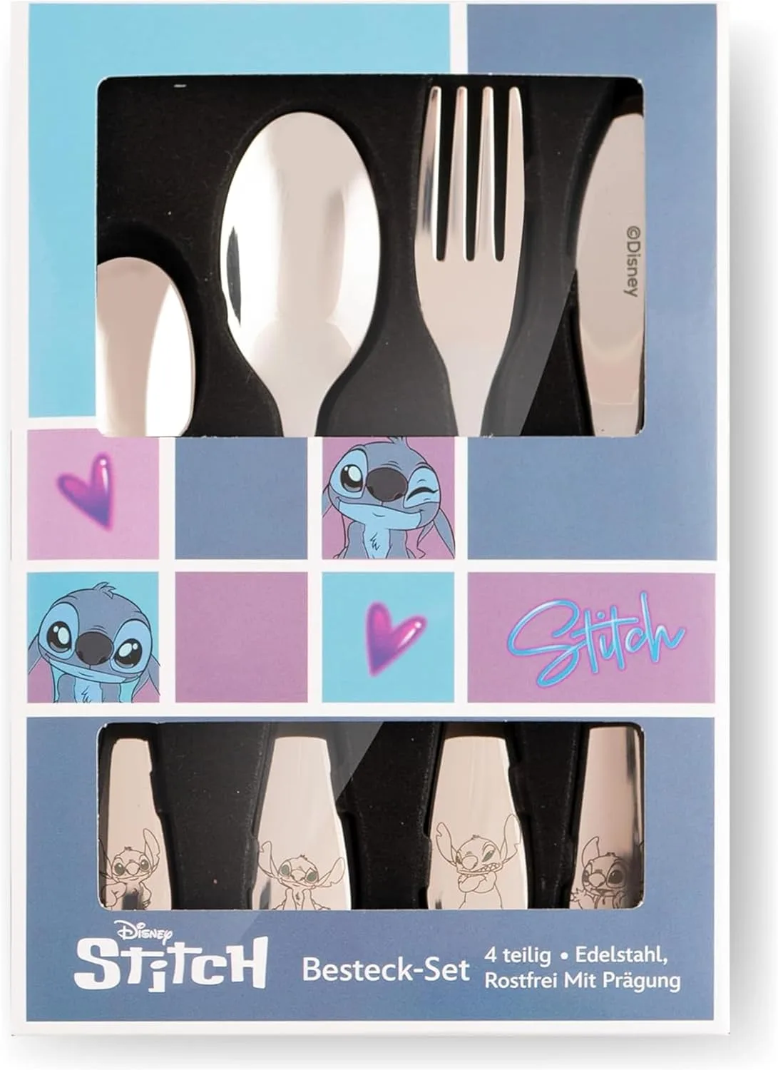 Детский набор столовых приборов Stitch, 4 предмета p:os