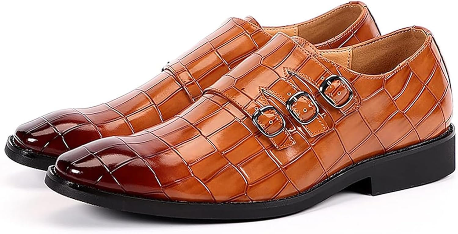 

Мужские оксфорды с принтом, металлическая пряжка, классические туфли с молнией для деловой и свадебной вечеринки Xinduoyu, коричневый