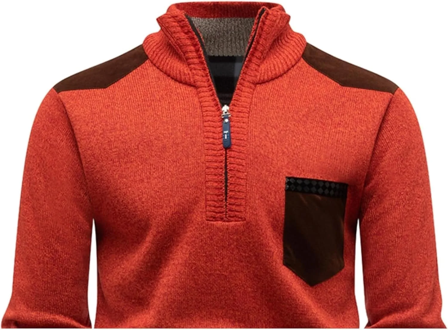 Мужской полузастегивающийся вязаный свитер Zip Slim Quarter Pullover с карманом — фото 4