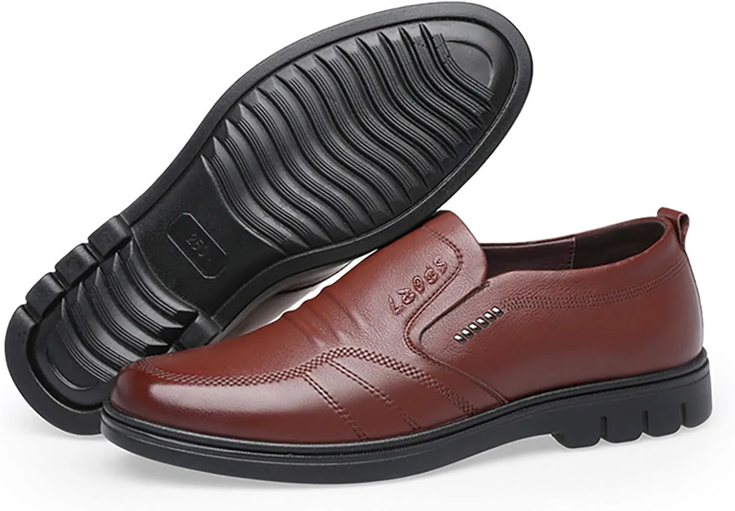 

Men Leather Shoes Fashionable and Casual Style New Flat Bottomed Soft Sole Slip On Comfortable Slip On Casual Men Shoes Generic, коричневый
