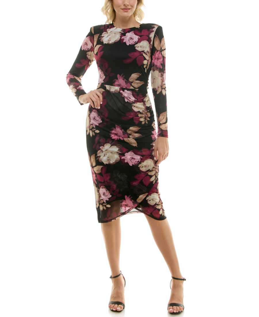 

Женское облегающее платье миди с цветочным принтом и сетчатой вставкой Taylor, Black Plum Rose