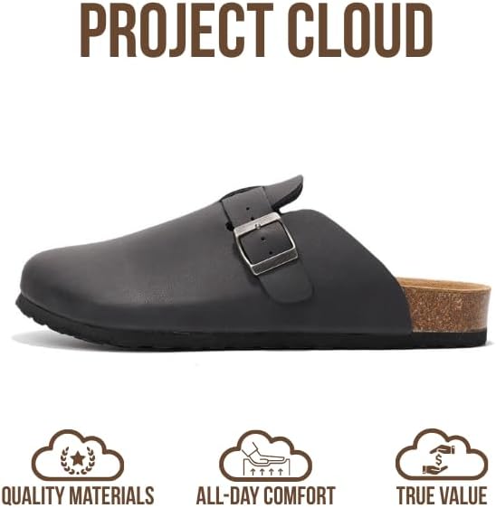 Мужские сабо Project Cloud - 100 натуральная кожа полного слоя, сабо с мемори-пеной для мужчин, поддержка свода стопы, пробковая стелька, противоскользящая подошва (Brooklyn), черный — фото 3