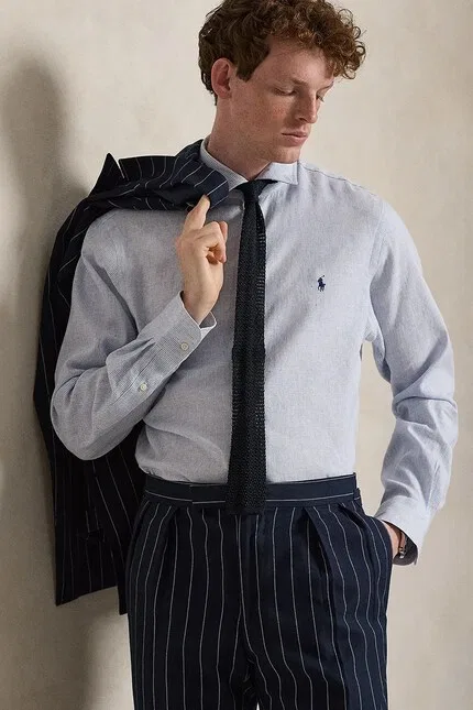 Классическая рубашка из льна с хлопком Polo Ralph Lauren, синий — фото 4