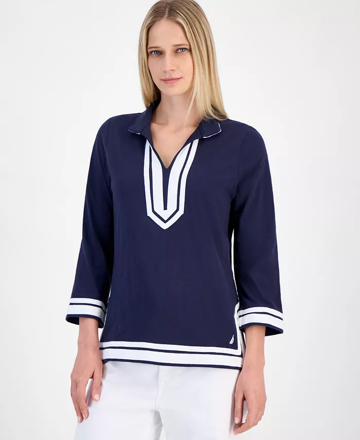 

Женская хлопковая туника с контрастной отделкой Nautica Jeans, синий