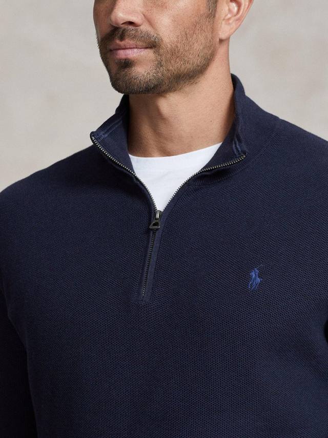 Большой и высокий полузастёгивающийся хлопковый джемпер Ralph Lauren, Navy — фото 3