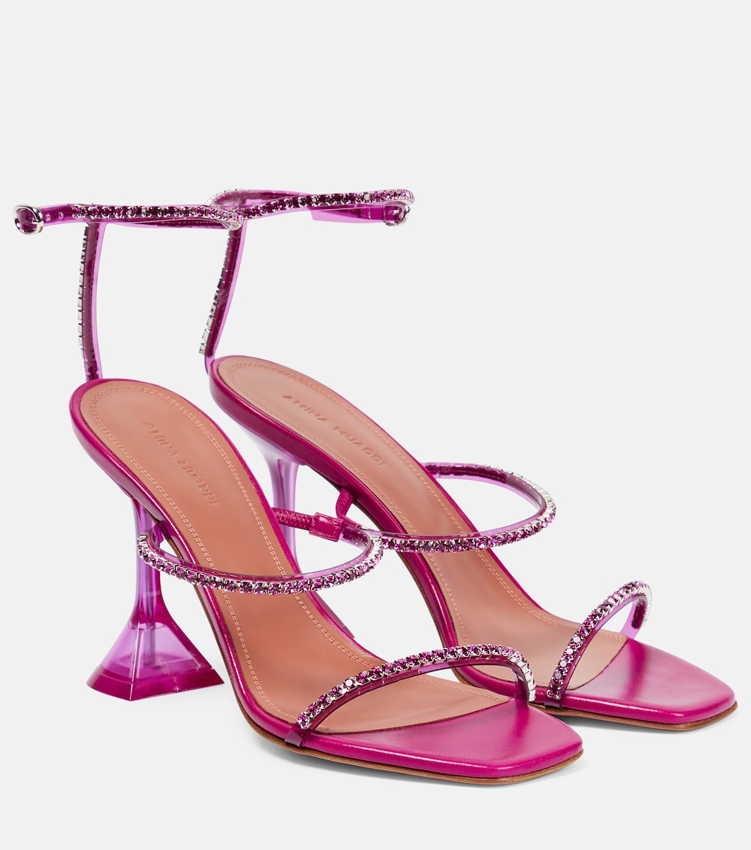 Босоножки с декором Gilda Glass Amina Muaddi, Magenta