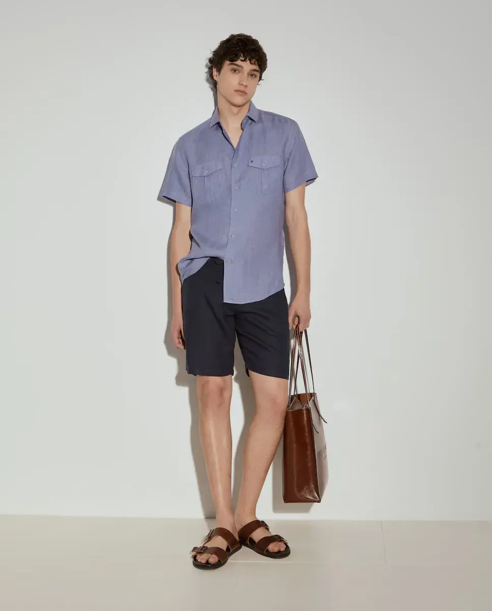 

Мужская льняная рубашка с коротким рукавом Lion of Porches, светло-голубой