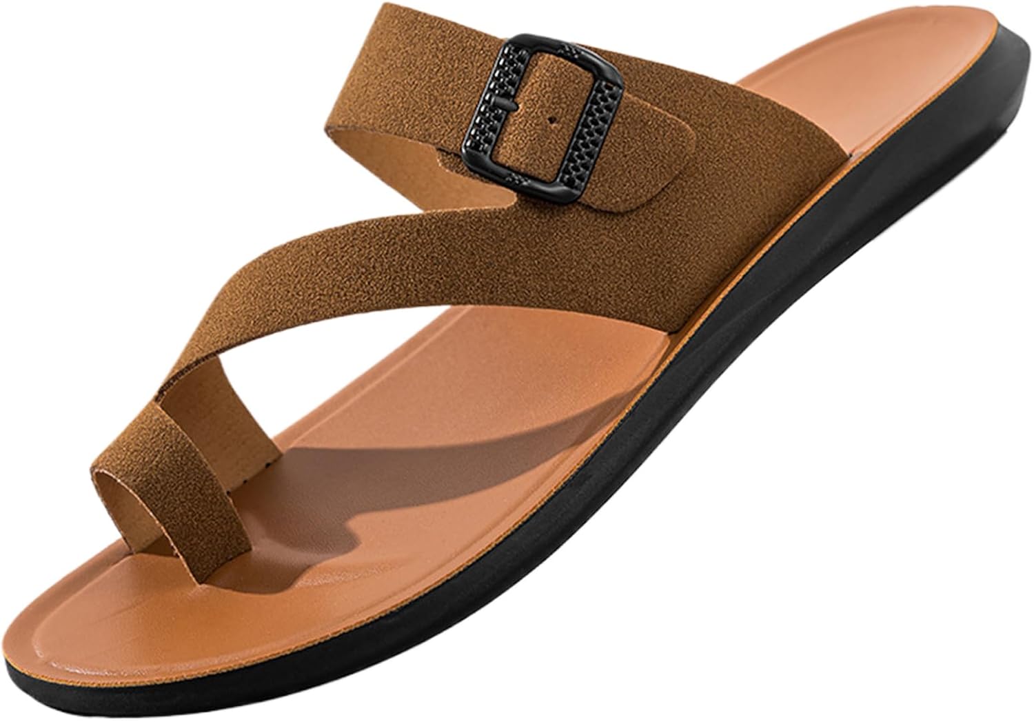 

Мужские кожаные пляжные вьетнамки с пряжкой, удобные, с нескользящей подошвой, для отдыха на природе, летнего отпуска, пляжа и повседневного ношения Bangteuo, коричневый